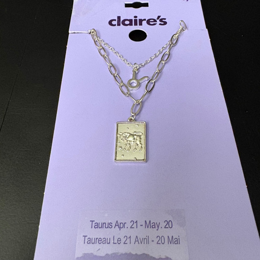 NWT‎ Claires Silver Taurus Zodiac Layered Set of 2 Necklaces April May Gift